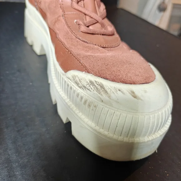 Gianni Bini Wander Lust Lug Sole Platform Bootie Cinnamon Suede LaceUp Zipper 9M - Picture 8 of 11